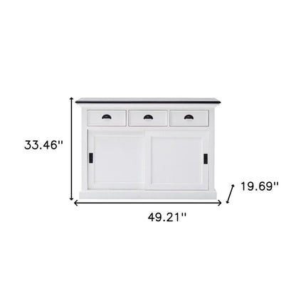 Modern Farmhouse Black And White Buffet Server With Sliding Doors HomeRoots