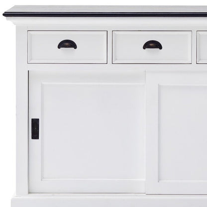Modern Farmhouse Black And White Buffet Server With Sliding Doors HomeRoots