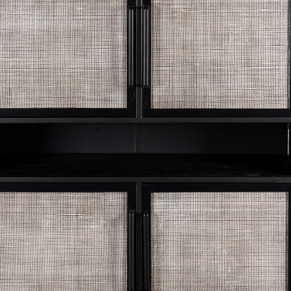 51" Black And Natural Wood And Rattan Accent Cabinet HomeRoots
