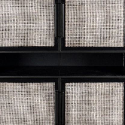 51" Black And Natural Wood And Rattan Accent Cabinet HomeRoots