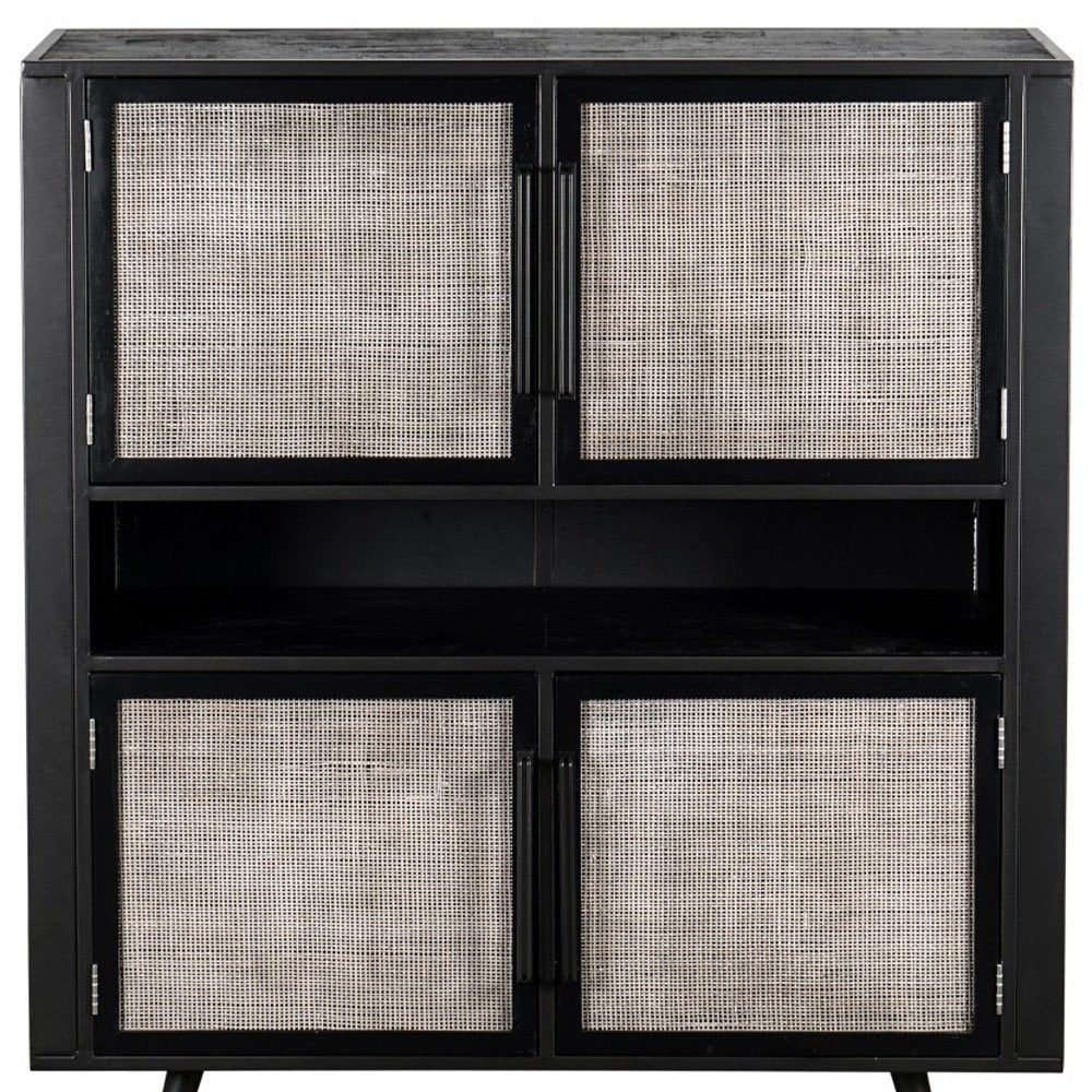51" Black And Natural Wood And Rattan Accent Cabinet HomeRoots