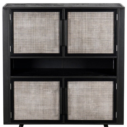 51" Black And Natural Wood And Rattan Accent Cabinet HomeRoots