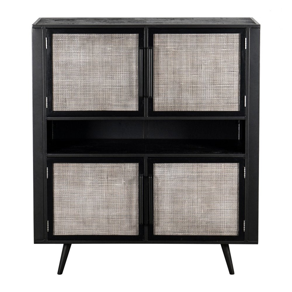 51" Black And Natural Wood And Rattan Accent Cabinet HomeRoots