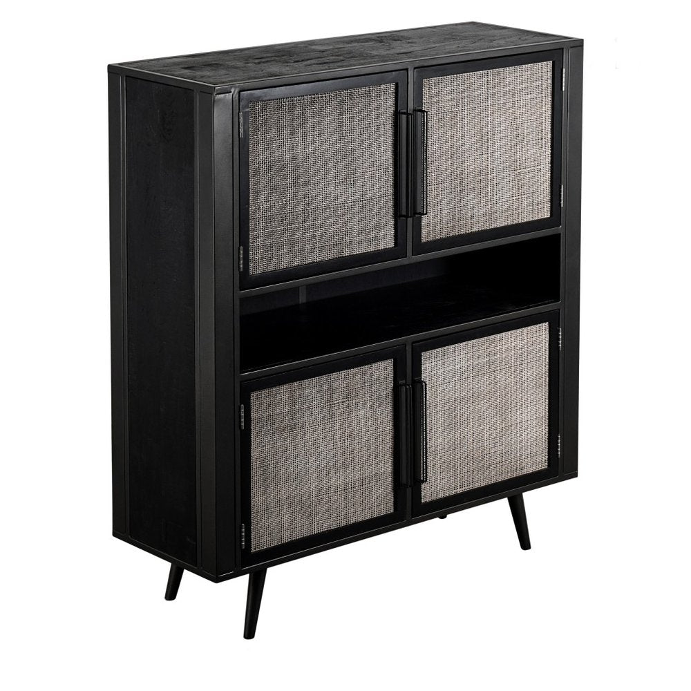 51" Black And Natural Wood And Rattan Accent Cabinet HomeRoots