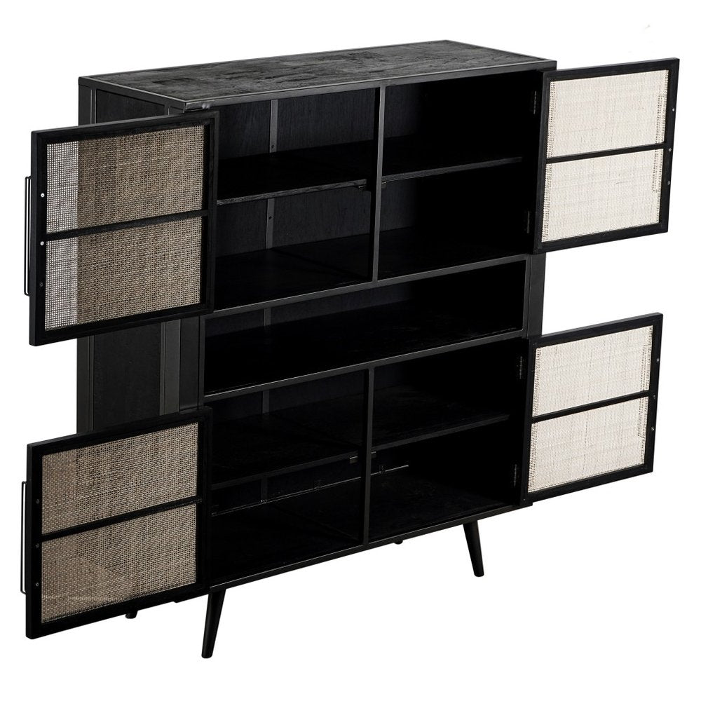 51" Black And Natural Wood And Rattan Accent Cabinet HomeRoots