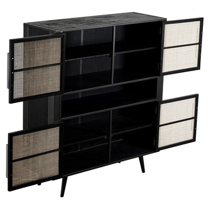 51" Black And Natural Wood And Rattan Accent Cabinet HomeRoots