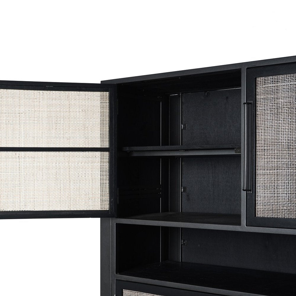 51" Black And Natural Wood And Rattan Accent Cabinet HomeRoots