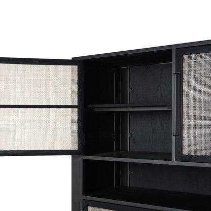 51" Black And Natural Wood And Rattan Accent Cabinet HomeRoots