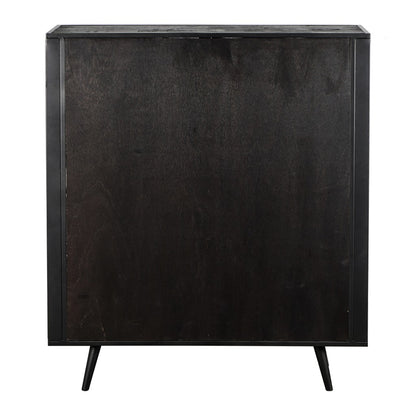 Modern Rustic Black Rattan Double Decker Accent Cabinet