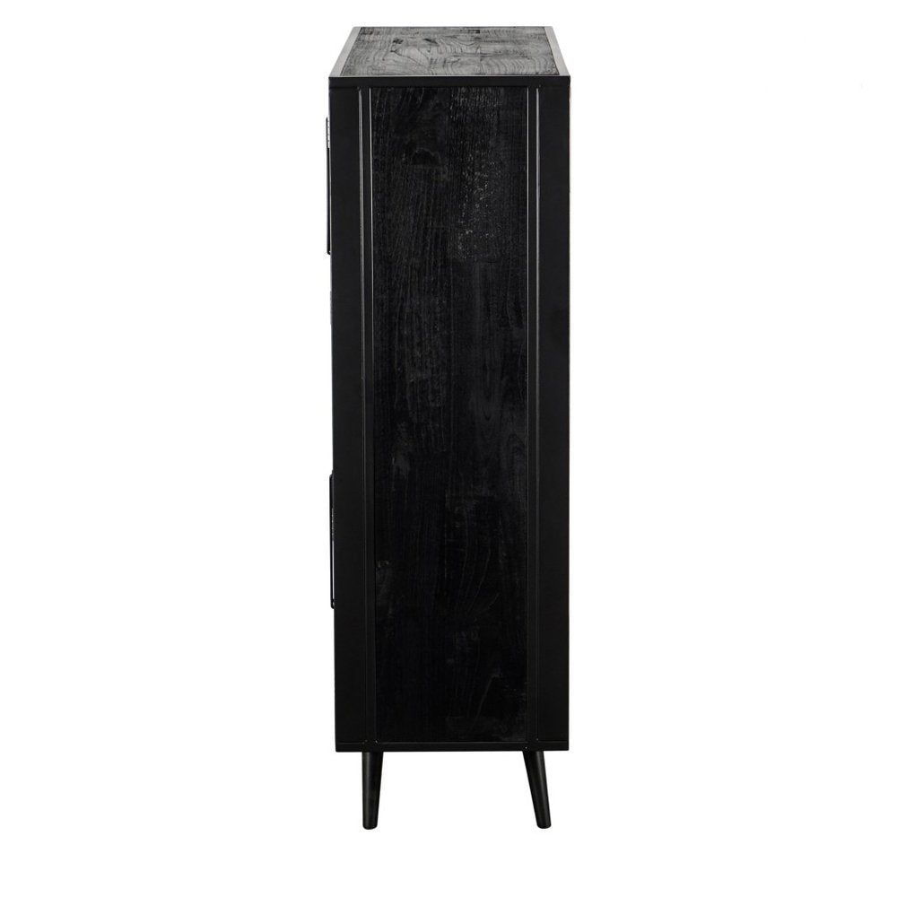 51" Black And Natural Wood And Rattan Accent Cabinet HomeRoots