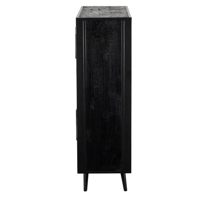 51" Black And Natural Wood And Rattan Accent Cabinet HomeRoots