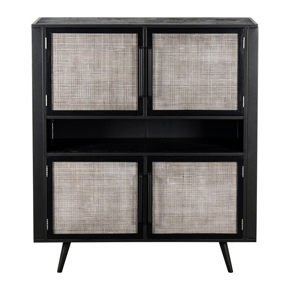 51" Black And Natural Wood And Rattan Accent Cabinet HomeRoots