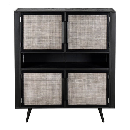 51" Black And Natural Wood And Rattan Accent Cabinet HomeRoots