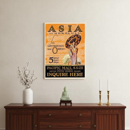Asia via Honolulu Vintage Travel Unframed Print Wall Art HomeRoots