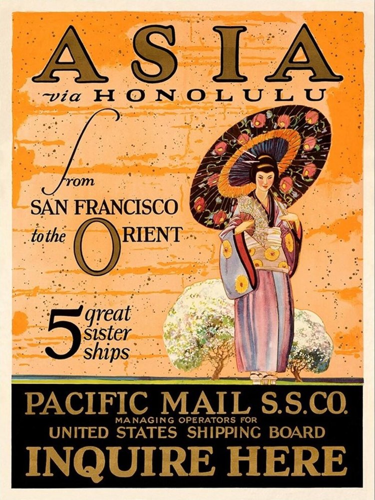 Asia via Honolulu Vintage Travel Unframed Print Wall Art HomeRoots