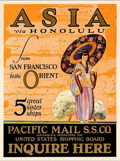 Asia via Honolulu Vintage Travel Unframed Print Wall Art HomeRoots
