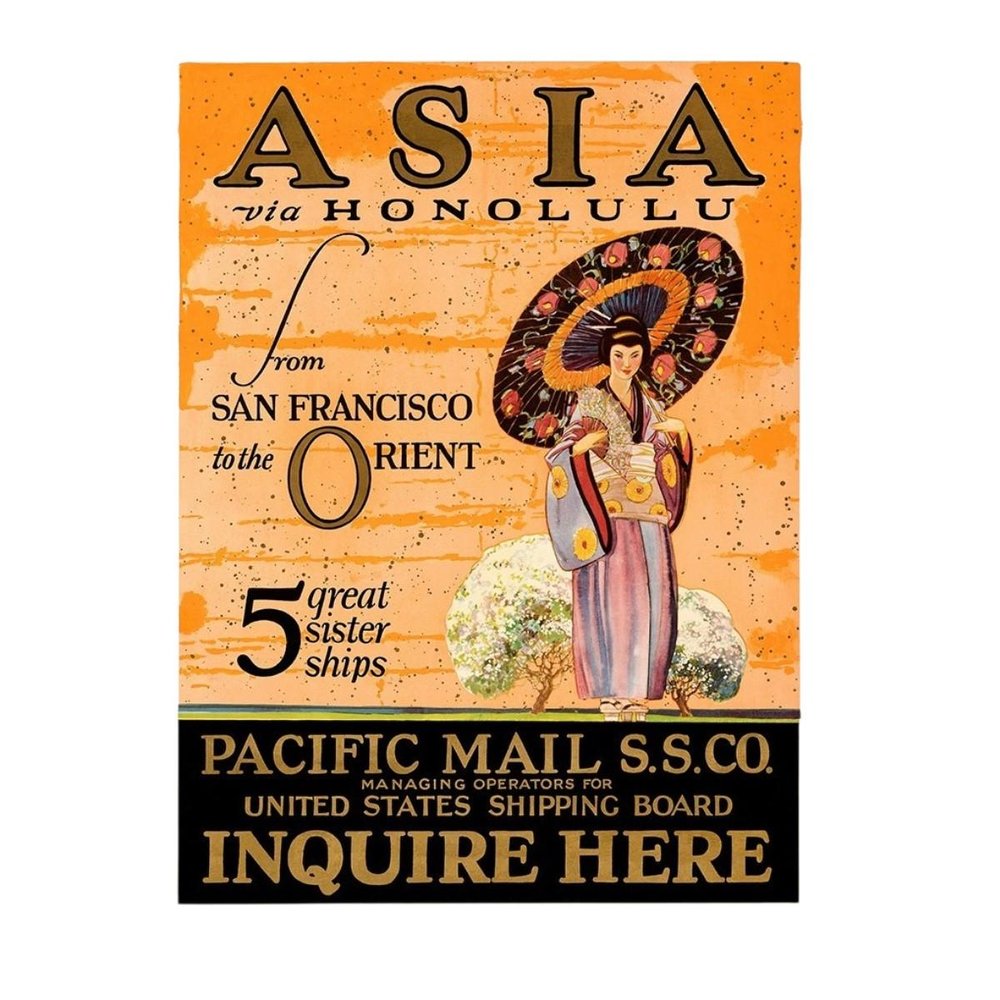 Asia via Honolulu Vintage Travel Unframed Print Wall Art — view 10