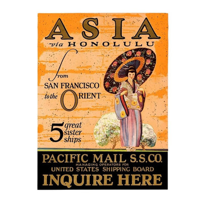 Asia via Honolulu Vintage Travel Unframed Print Wall Art HomeRoots
