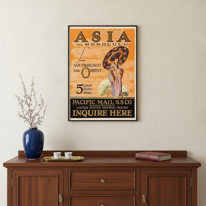 Asia via Honolulu Vintage Travel Unframed Print Wall Art HomeRoots