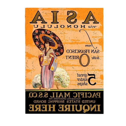 Asia via Honolulu Vintage Travel Unframed Print Wall Art HomeRoots