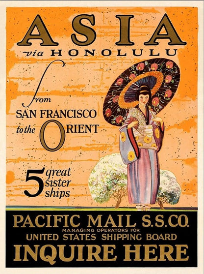 Asia via Honolulu Vintage Travel Unframed Print Wall Art HomeRoots