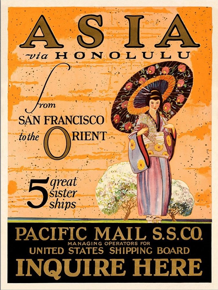 Asia via Honolulu Vintage Travel Unframed Print Wall Art HomeRoots