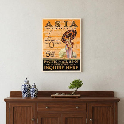 Asia via Honolulu Vintage Travel Unframed Print Wall Art HomeRoots