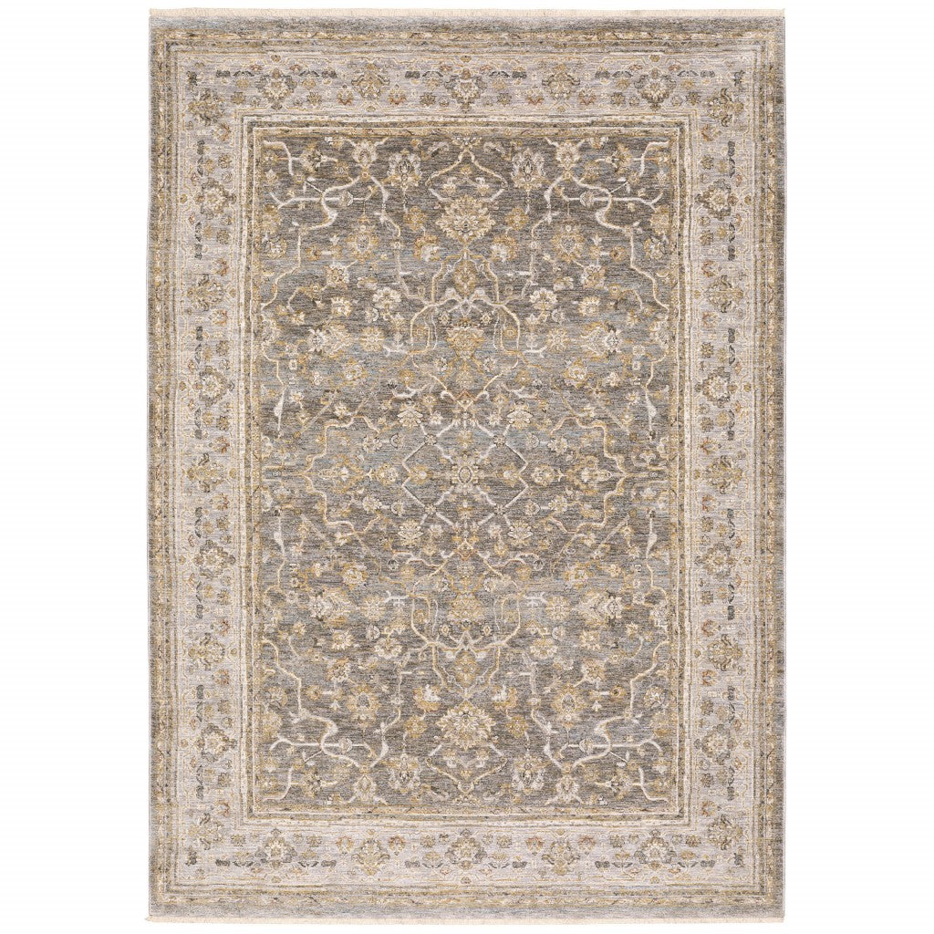 9' X 12' Beige Grey Machine Woven Oriental Indoor Arean Rug - 118.11" (H) x 155.12" (W) x 0.23" (D)