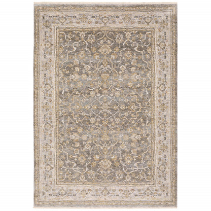 9' X 12' Beige Grey Machine Woven Oriental Indoor Arean Rug - 118.11" (H) x 155.12" (W) x 0.23" (D)