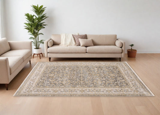 9' X 12' Beige Grey Machine Woven Oriental Indoor Arean Rug - 118.11" (H) x 155.12" (W) x 0.23" (D)