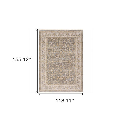 9' X 12' Beige Grey Machine Woven Oriental Indoor Arean Rug - 118.11" (H) x 155.12" (W) x 0.23" (D)