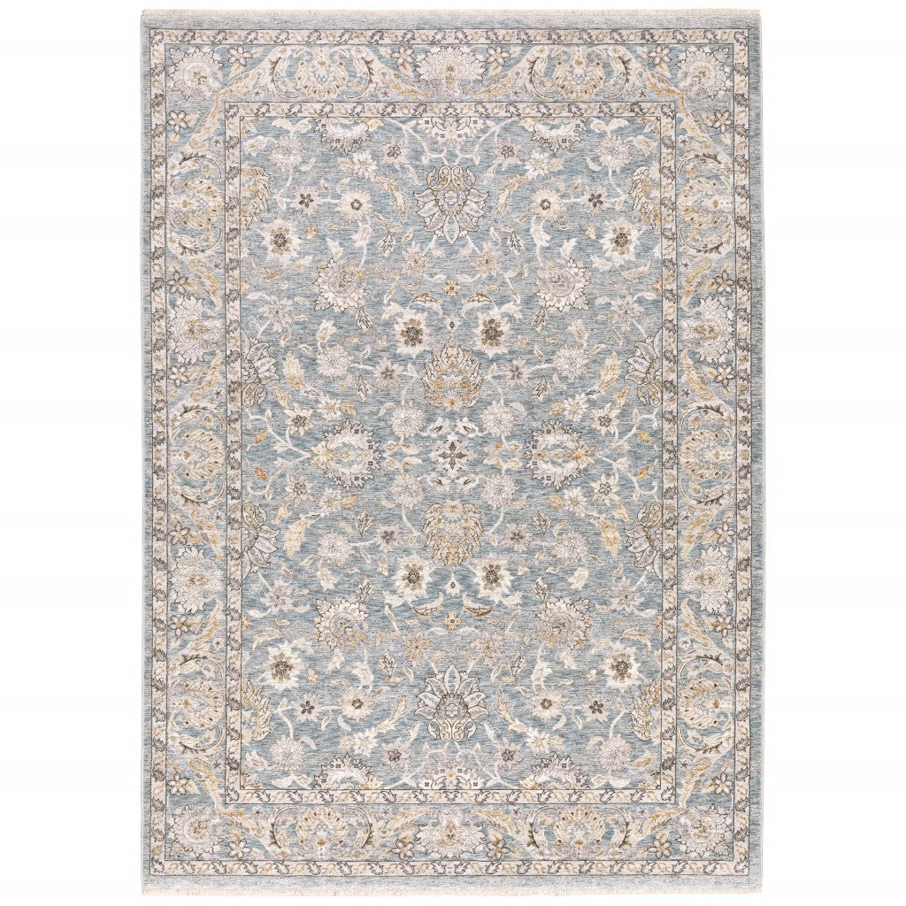 2' X 3' Blue Ivory Machine Woven Floral Oriental Indoor Area Rug - 47.24" (L) x 47.24" (W) x 0.55" (H)