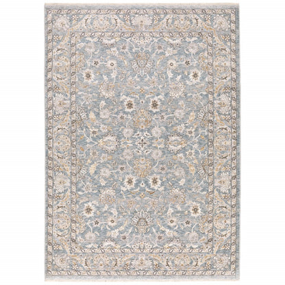 2' X 3' Blue Ivory Machine Woven Floral Oriental Indoor Area Rug - 47.24" (L) x 47.24" (W) x 0.55" (H)