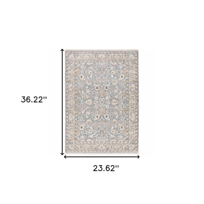 2' X 3' Blue Ivory Machine Woven Floral Oriental Indoor Area Rug - 47.24" (L) x 47.24" (W) x 0.55" (H)