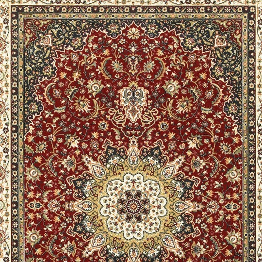 9' X 12' Red Ivory Machine Woven Oriental Indoor Area Rug - 118.11" (H) x 153.54" (W) x 0.32" (D)