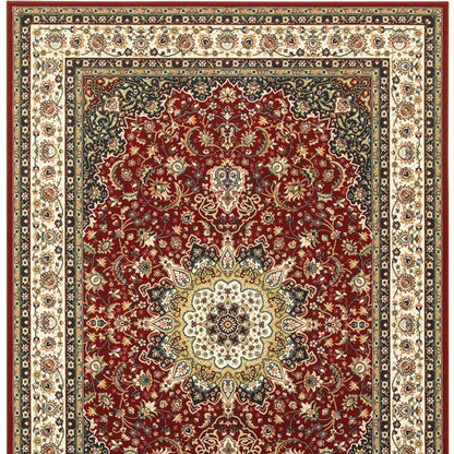 9' X 12' Red Ivory Machine Woven Oriental Indoor Area Rug - 118.11" (H) x 153.54" (W) x 0.32" (D)