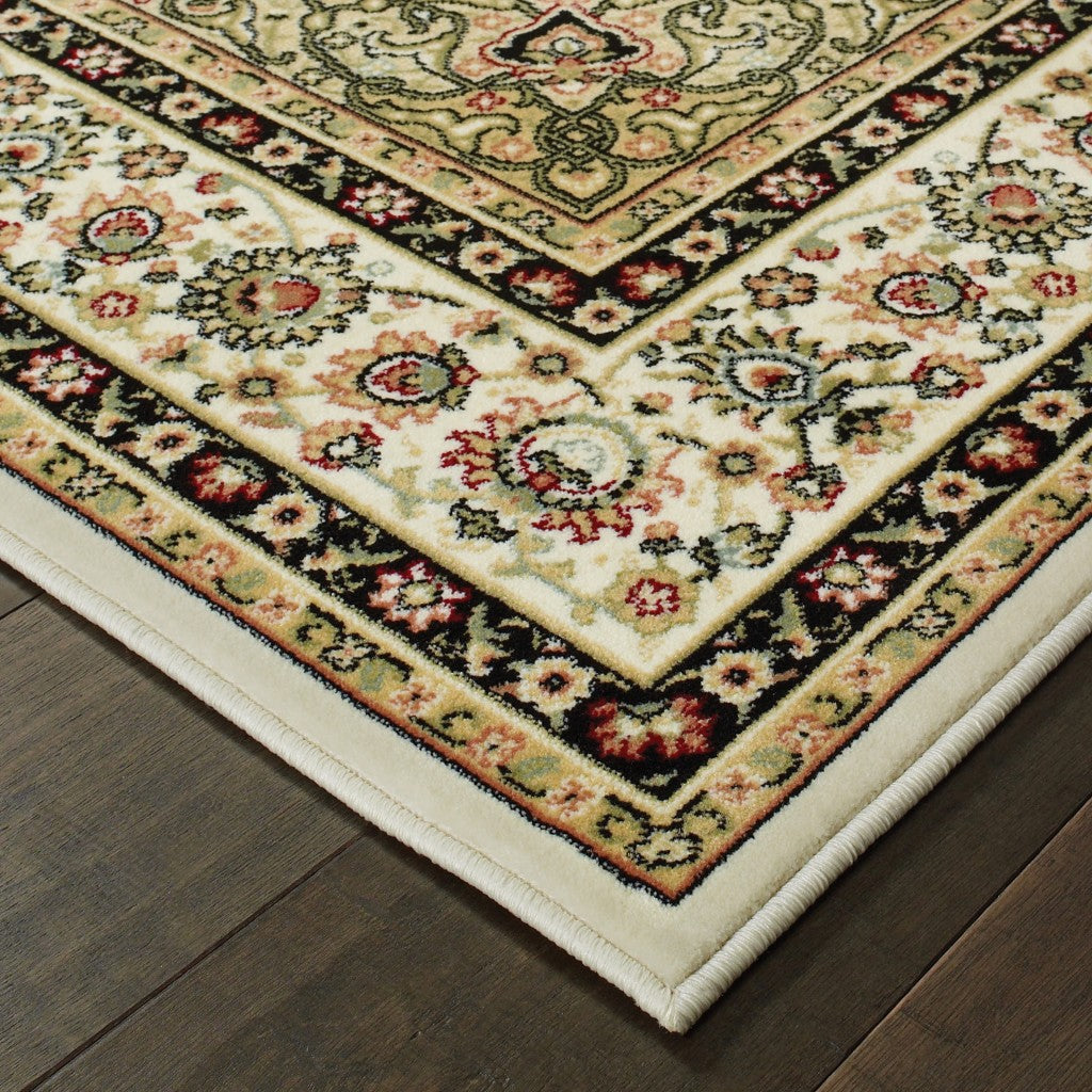 8' Ivory Beige Machine Woven Oriental Indoor Runner Rug