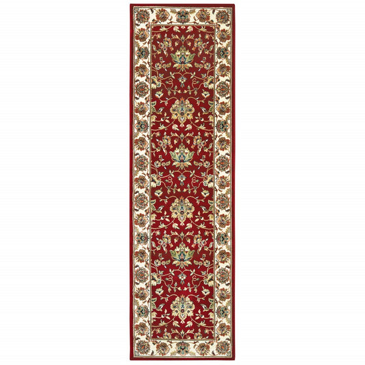 8' Red Ivory Machine Woven Floral Oriental Indoor Runner Rug - 26.77" (H) x 90.55" (W) x 0.32" (D)