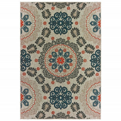8' X 10' Blue And Gray Damask Indoor Outdoor Area Rug HomeRoots