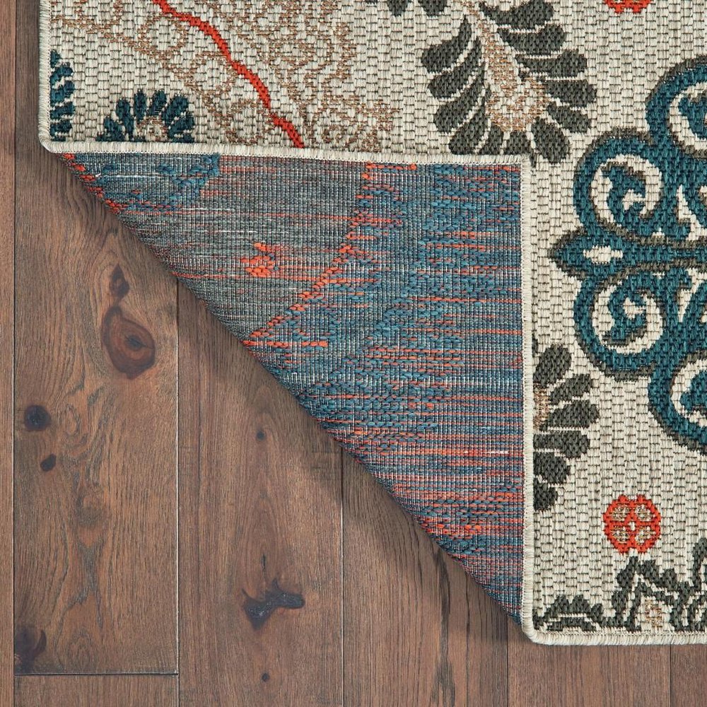 8' X 10' Blue And Gray Damask Indoor Outdoor Area Rug — view 3