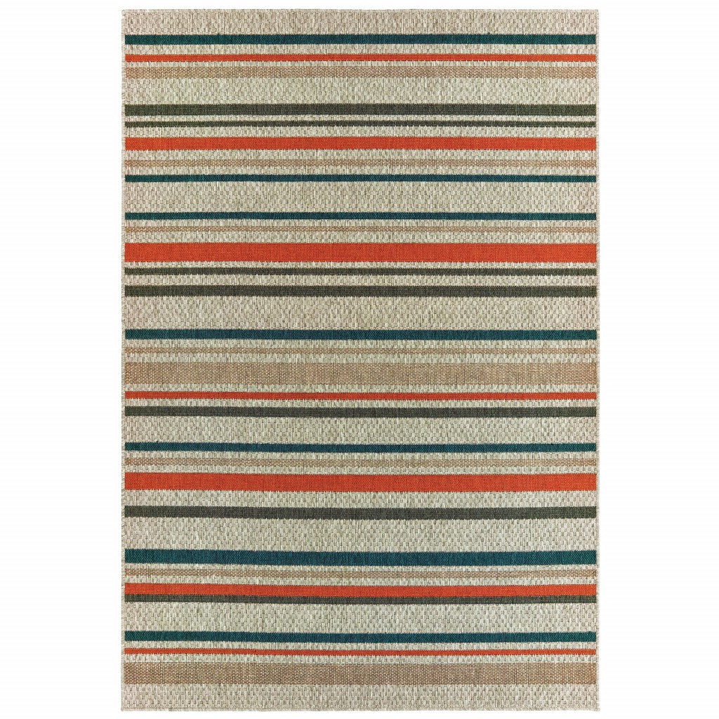 8' X 10' Blue and Gray Striped Indoor Outdoor Area Rug