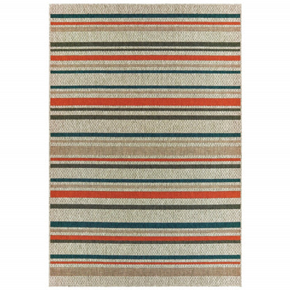 8' X 10' Blue and Gray Striped Indoor Outdoor Area Rug