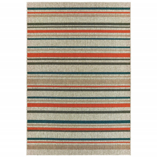 8' X 10' Blue and Gray Striped Indoor Outdoor Area Rug