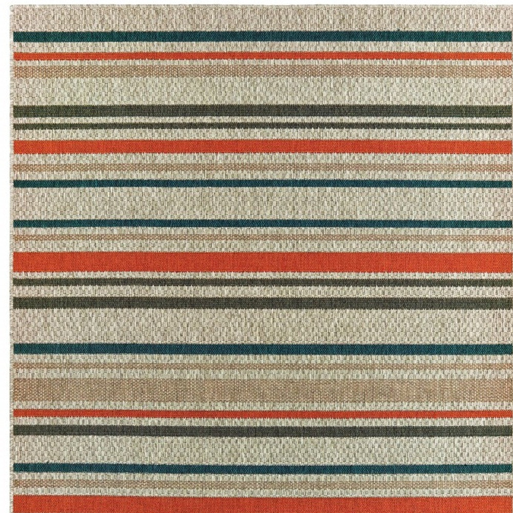 8' X 10' Blue and Gray Striped Indoor Outdoor Area Rug