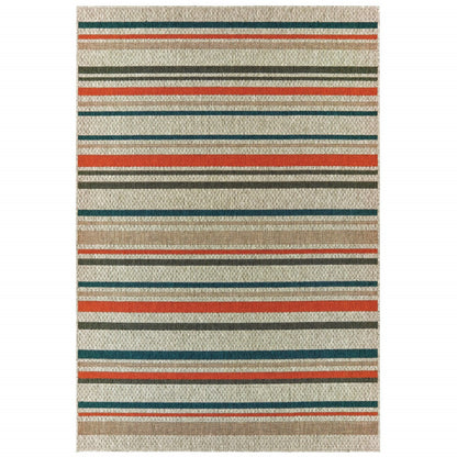 8' X 10' Blue and Gray Striped Indoor Outdoor Area Rug