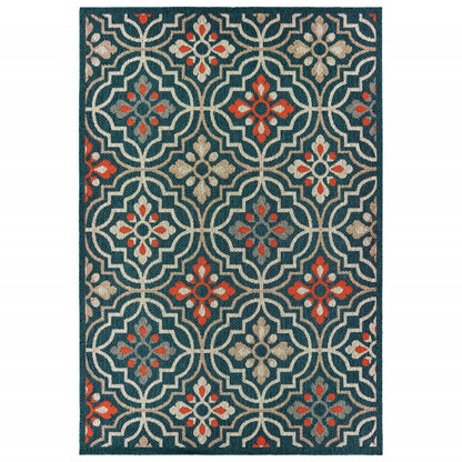 2' X 8' Blue and Orange Moroccan Indoor Outdoor Area Rug