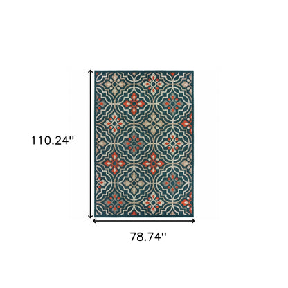 2' X 8' Blue and Orange Moroccan Indoor Outdoor Area Rug