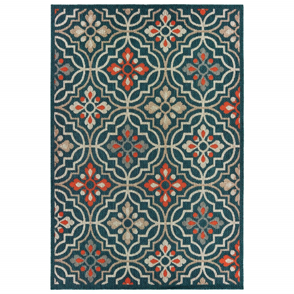 2' X 8' Blue and Orange Moroccan Indoor Outdoor Area Rug