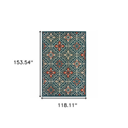 2' X 8' Blue and Orange Moroccan Indoor Outdoor Area Rug