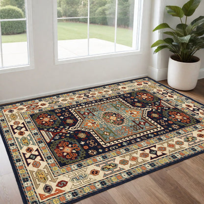 2' X 3' Blue Ivory Machine Woven Medallion Indoor Area Rug - 47.24" (L) x 47.24" (W) x 0.55" (H)